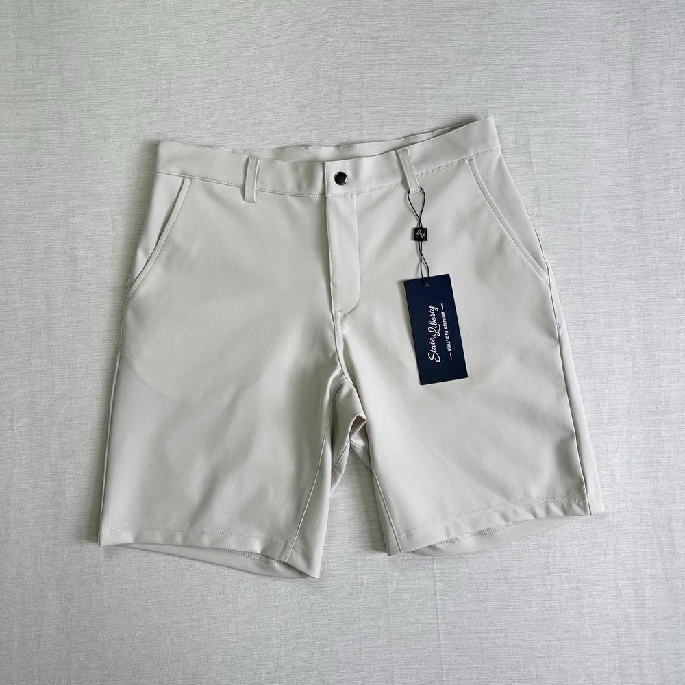 NWT State and Liberty Athletic Fit Chino Shorts Men 33 Beige Performance Golf